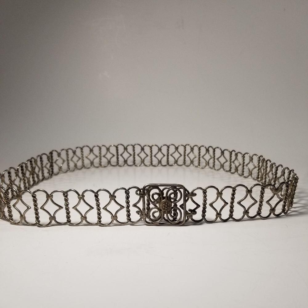 Handmade silver tone 32" signed belt